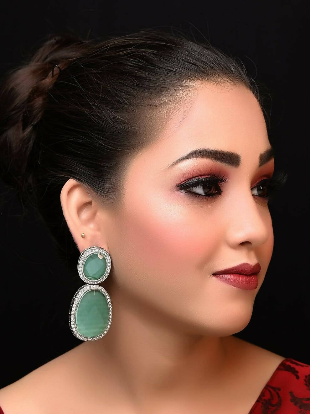 Smart Dangler Earringss With Rhino Stone Border Mint Green Earrings For Women and Girls By House of Ree - Swadesiicart