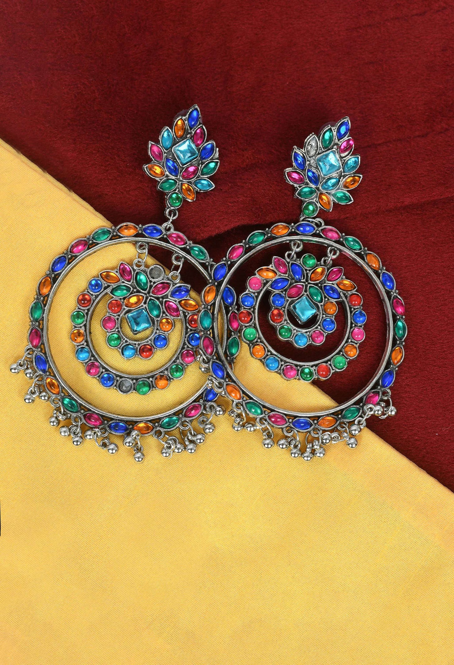 Mominos Fashion Johar Kamal Women's Multi Colour Kundan Circles Earrings - Swadesiicart