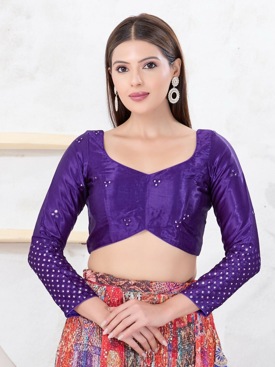 Joban Fashion Brinjal Gajji Silk Elbow Sleeveless Back Open Blouse - Swadesiicart
