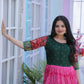 Jyoti Fashion Women's Pink Patola with Foil Print Dola Silk Anarkali Dress | Swadesiicart