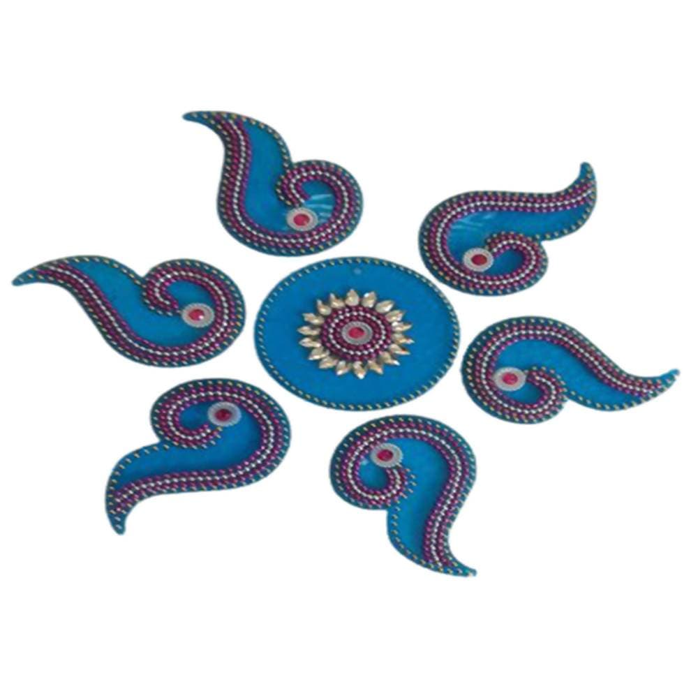 Kundan HandiKrafts Handcrafted Light Skyblue Colour Kundan Rangoli - Aahana - The Bliss Store