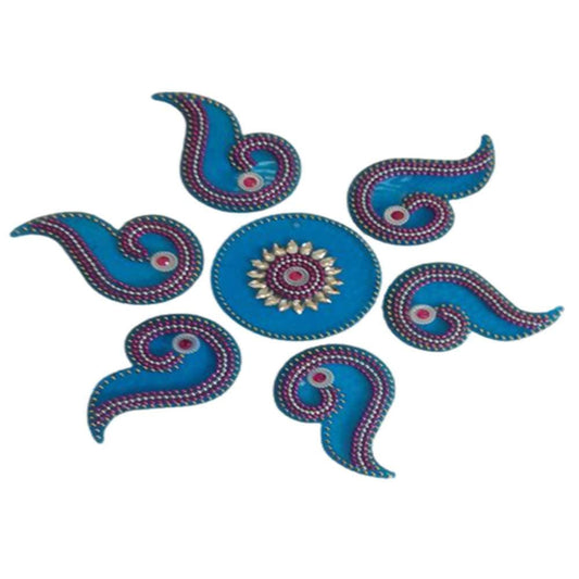 Kundan HandiKrafts Handcrafted Light Skyblue Colour Kundan Rangoli - Aahana - The Bliss Store