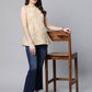 Ahalyaa Women Beige Cotton Gold Printed Tunic | Swadesiicart