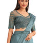Blue Satin Embroidered Ready To Wear Saree With Unstitched Blouse Piece - Nandika | Swadesiicart