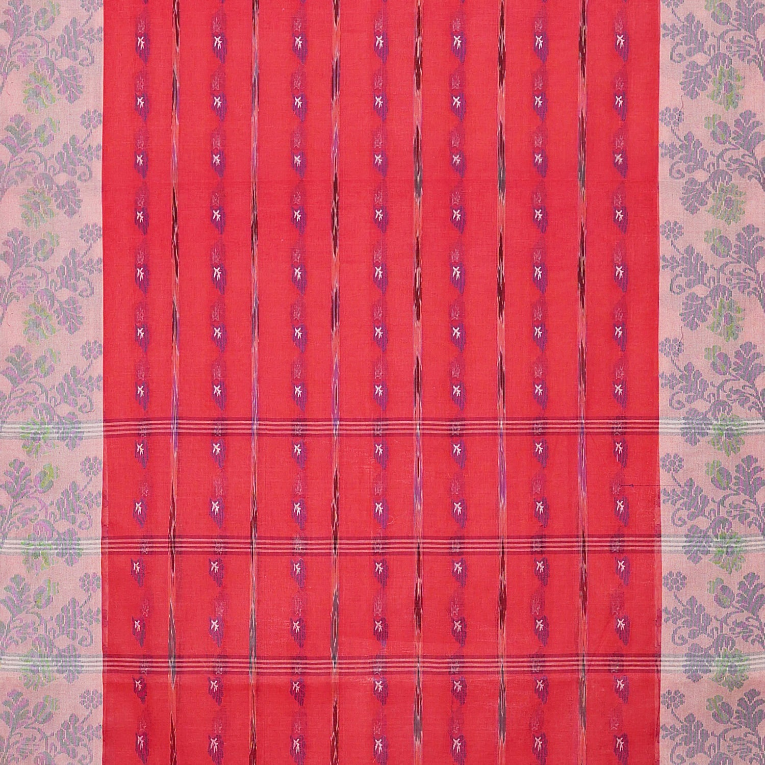 Exclusive Collection 100% Pure Cotton Red Tant Saree With Hand Weaving Work - Swadesiicart