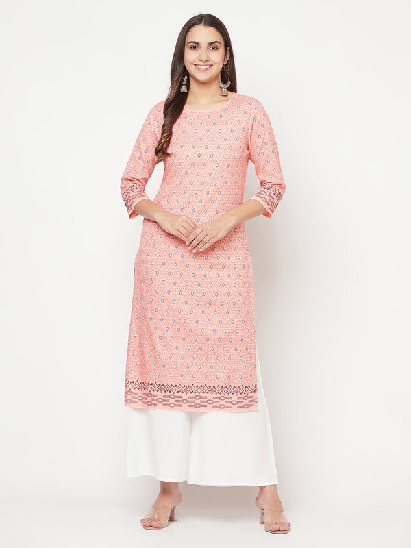 Aniyah Rayon Digital Screen Print Peach Color Straight Kurta - Swadesiicart