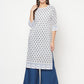 Aniyah Rayon Digital Screen Print White Straight Kurta - Swadesiicart