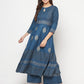 Aniyah Rayon Block Print Blue Anarkali Kurta