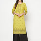 Aniyah Rayon Digital Screen Print Parrot Green Straight Kurta - Swadesiicart