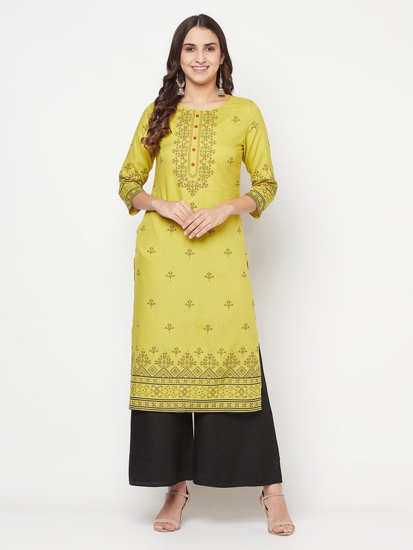Aniyah Rayon Digital Screen Print Parrot Green Straight Kurta - Swadesiicart