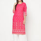 Aniyah Rayon Screen Print Fuchsia Straight Kurta - Swadesiicart