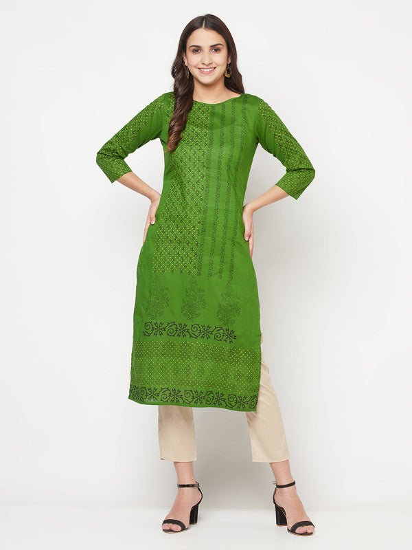 Aniyah Green Cotton Block print straight kurta - Swadesiicart
