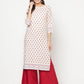 Aniyah Rayon Digital Screen Print White And Red Straight Kurta - Swadesiicart