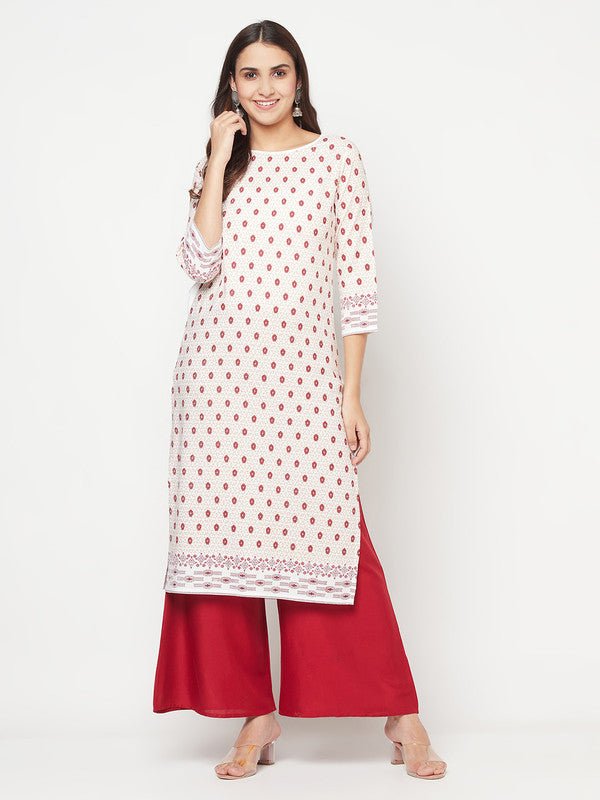 Aniyah Rayon Digital Screen Print White And Red Straight Kurta - Swadesiicart