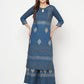 Aniyah Rayon Block Print Straight Blue Kurta - Swadesiicart
