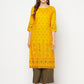 Aniyah Rayon Screen Print Mustard Straight Kurta - Swadesiicart