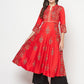 Aniyah Rayon Block Print Red Anarkali Kurta