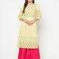 Aniyah Cotton Block Print Lemon Yellow Straight Kurta - Swadesiicart