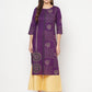 Aniyah Cotton Foil Print Purple Straight Kurta - Swadesiicart