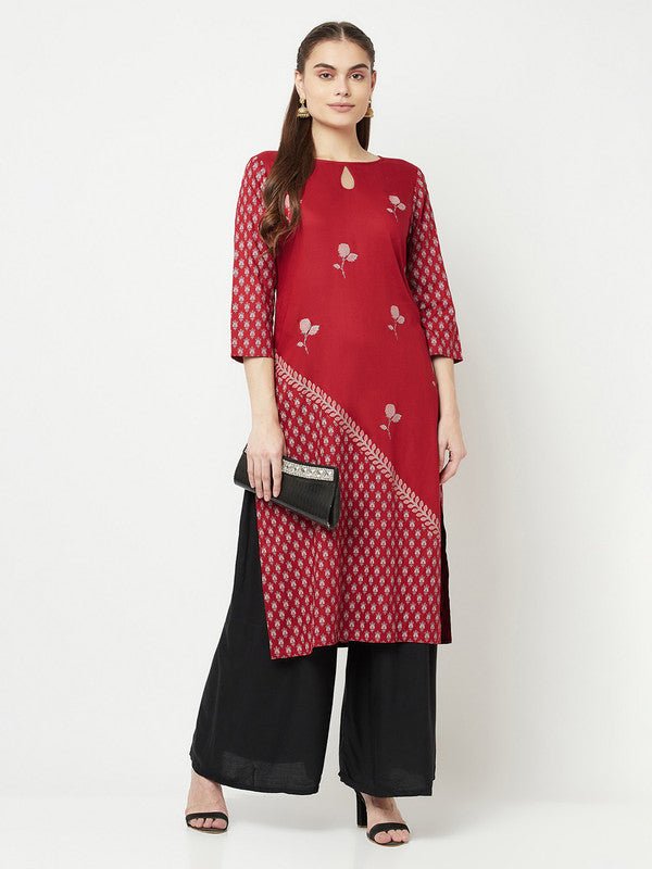 Aniyah Rayon Digital Screen Print Maroon Straight Kurta - Swadesiicart