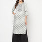 Aniyah Rayon Screen Print Light Grey Straight Kurta - Swadesiicart