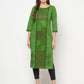 Aniyah Cotton Block Print Green Straight Kurta - Swadesiicart