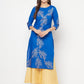 Aniyah Cotton Foil Print Royal Blue Straight Kurta - Swadesiicart