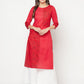 Aniyah Cotton Block Print Red Color Straight Kurta - Swadesiicart