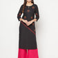 Aniyah Rayon Block Print Straight Kurta - Black - Swadesiicart