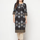 Aniyah Rayon Screen Print Black Straight Kurta - Swadesiicart