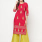 Aniyah Cotton Block Print Fuchsia Color Straight Kurta - Swadesiicart
