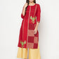 Aniyah Cotton Foil Print Maroon Straight Kurta - Swadesiicart
