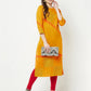 Aniyah Cotton Block Print Mustard Color Straight Kurta - Swadesiicart