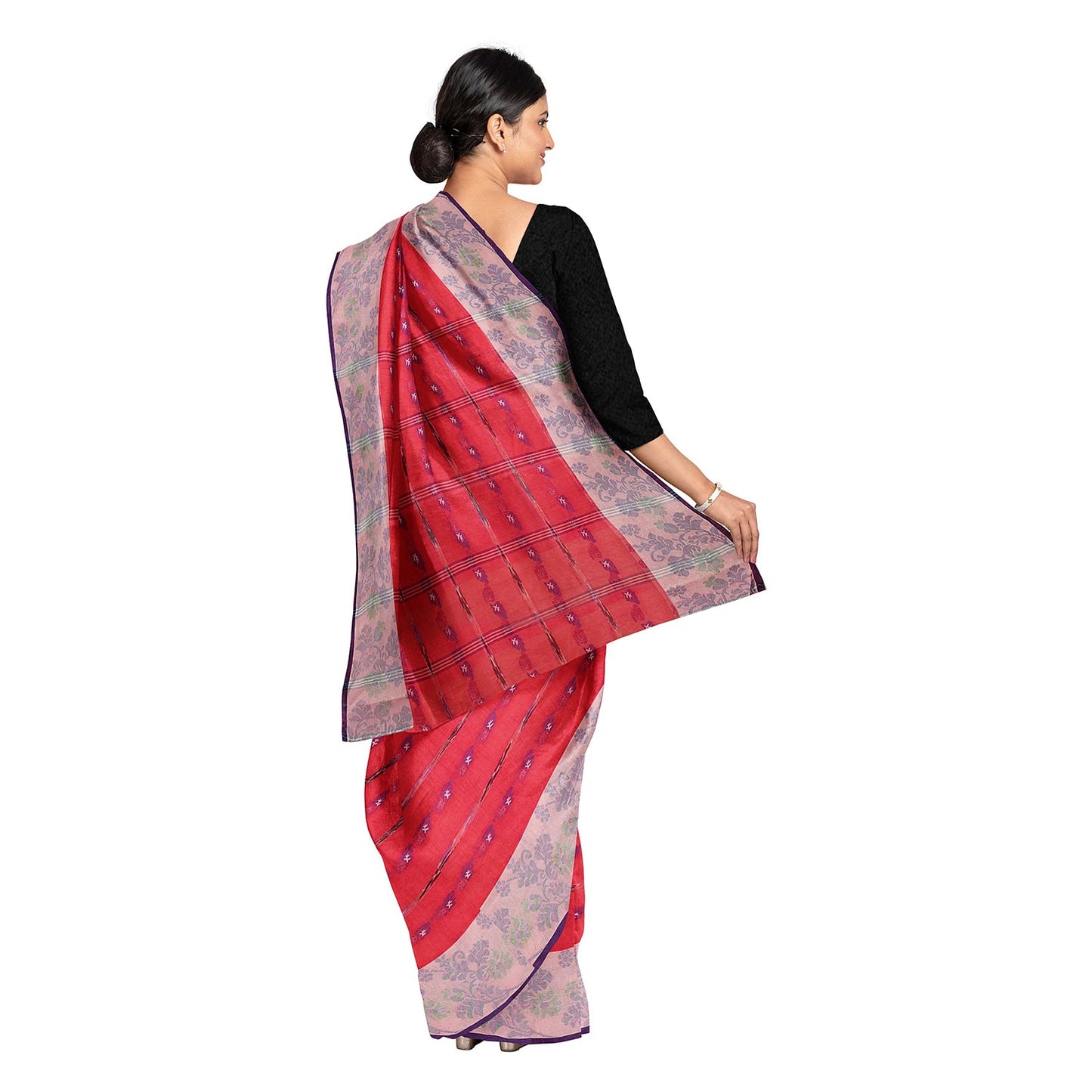 Exclusive Collection 100% Pure Cotton Red Tant Saree With Hand Weaving Work - Swadesiicart