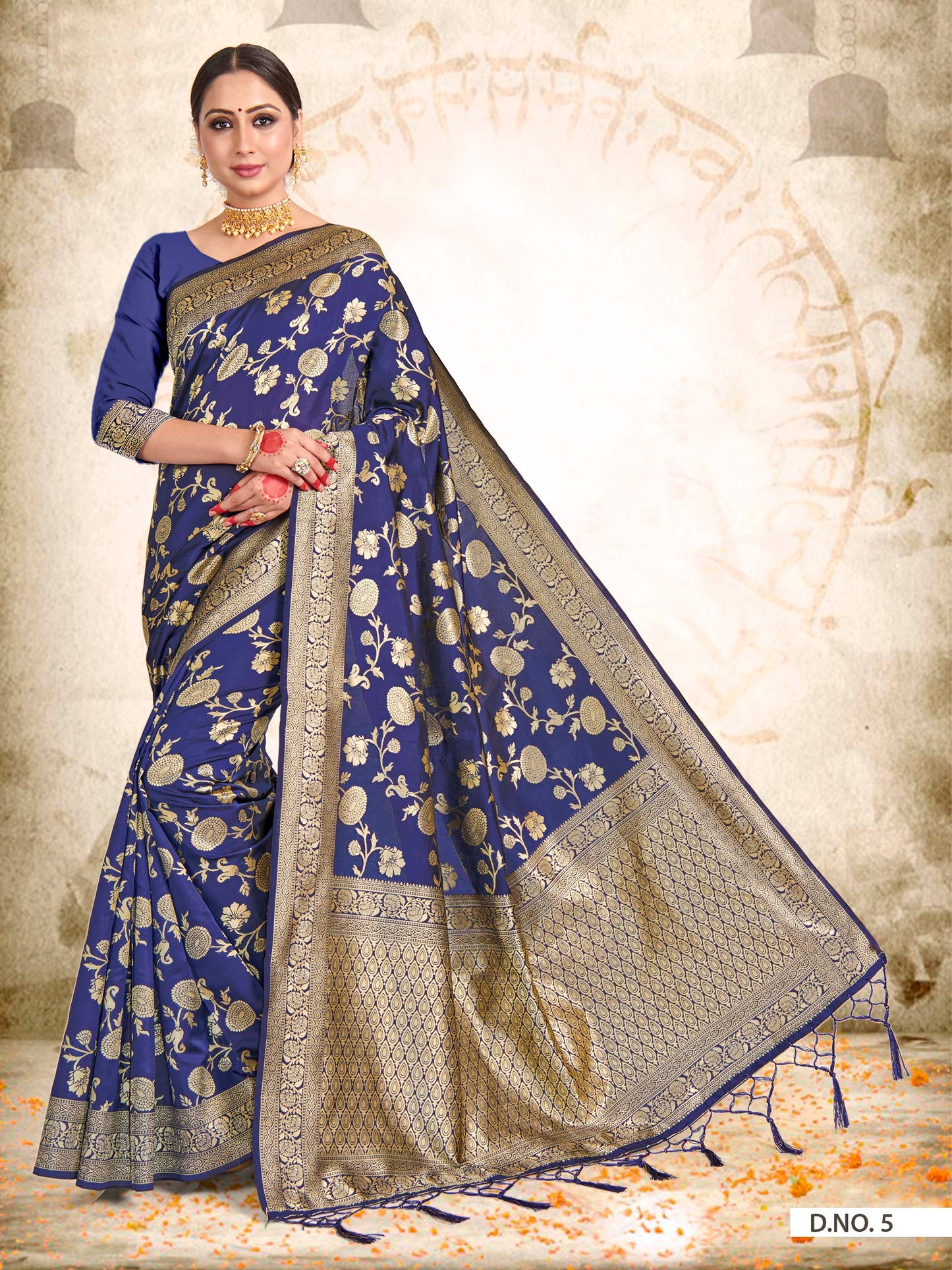 Vardha Space Blue Woven Zari Jaal Banarasi Saree | Swadesiicart