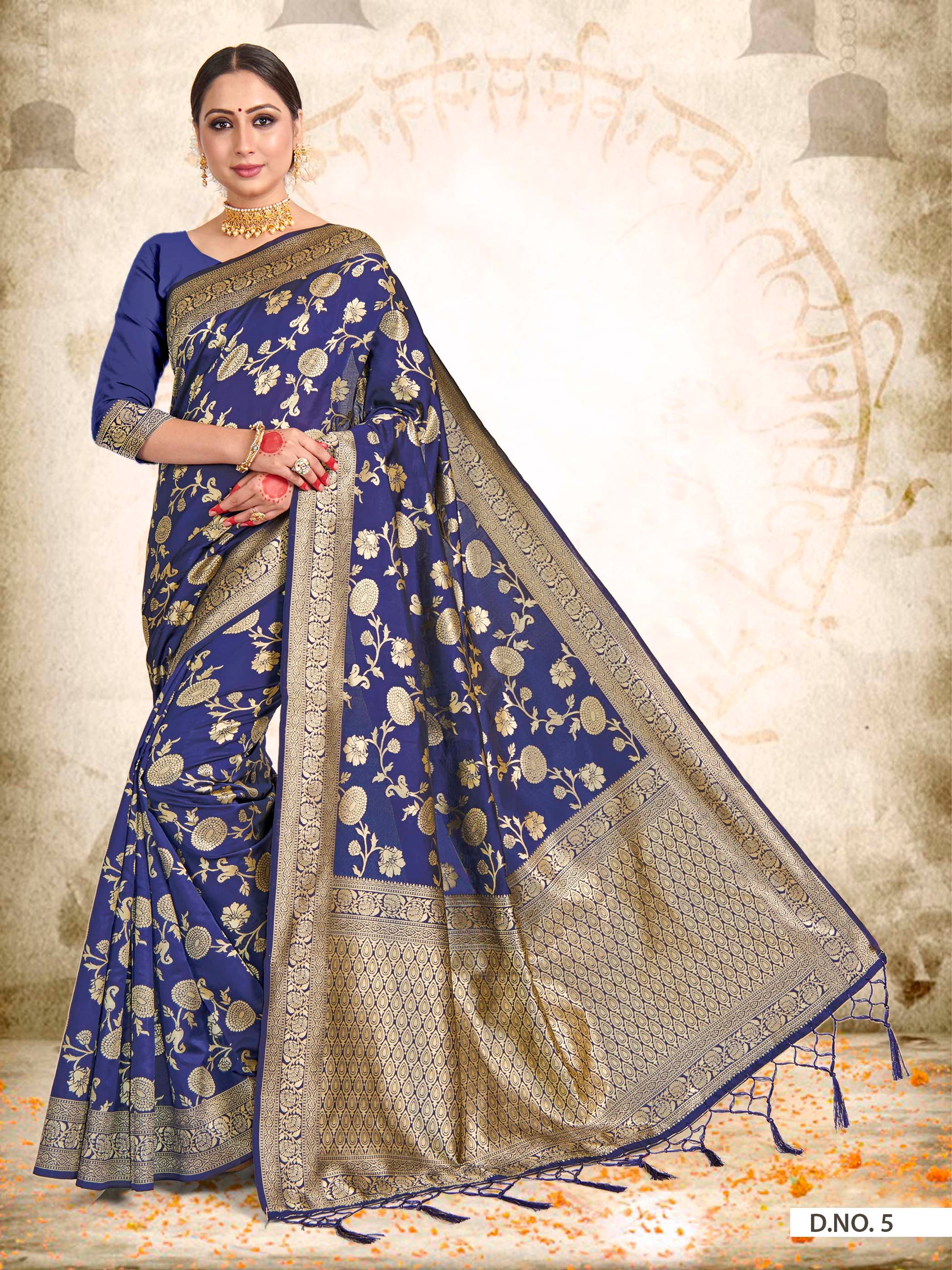 Vardha Space Blue Woven Zari Jaal Banarasi Saree | Swadesiicart