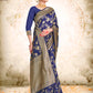 Vardha Space Blue Woven Zari Jaal Banarasi Saree | Swadesiicart
