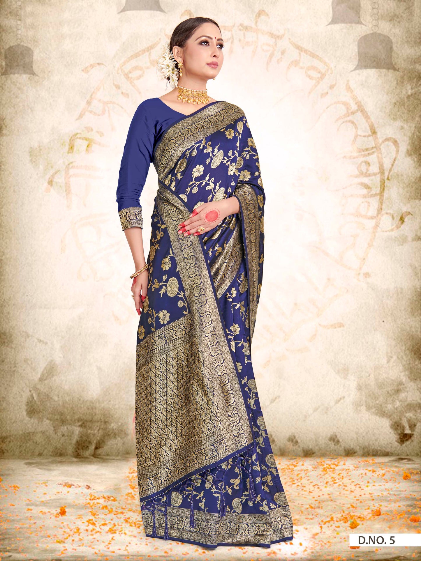 Vardha Space Blue Woven Zari Jaal Banarasi Saree | Swadesiicart