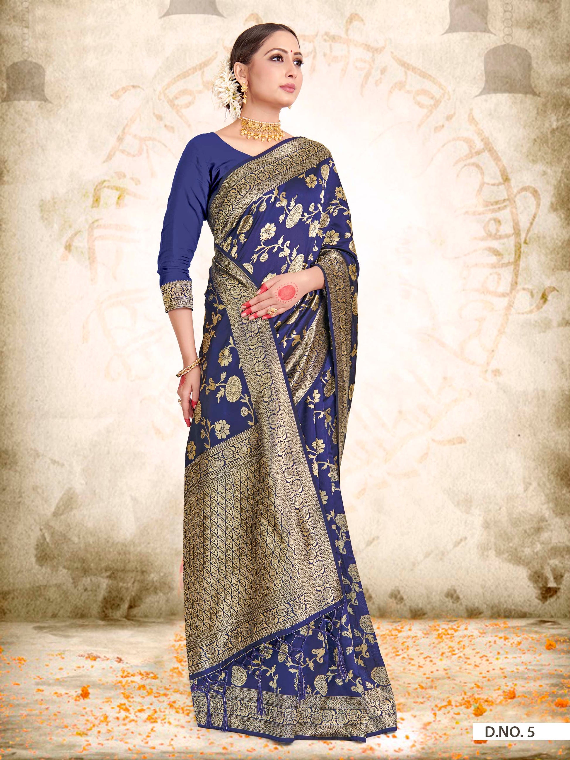 Vardha Space Blue Woven Zari Jaal Banarasi Saree | Swadesiicart