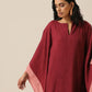 trueBrowns Ruby Wine Slub Texture High Low Kaftan Pant Set | Relove | Swadesiicart