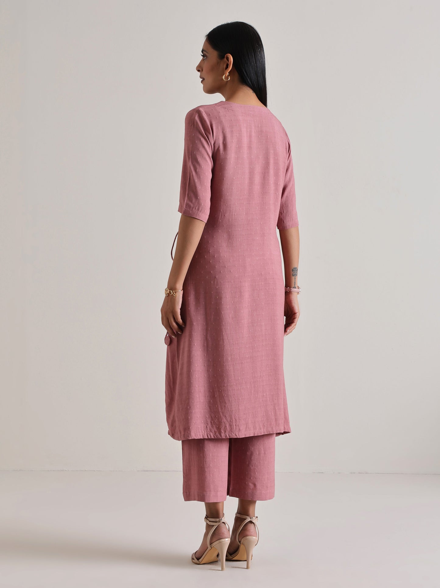 trueBrowns Mauve Angrakha Kurta Set | Swadesiicart