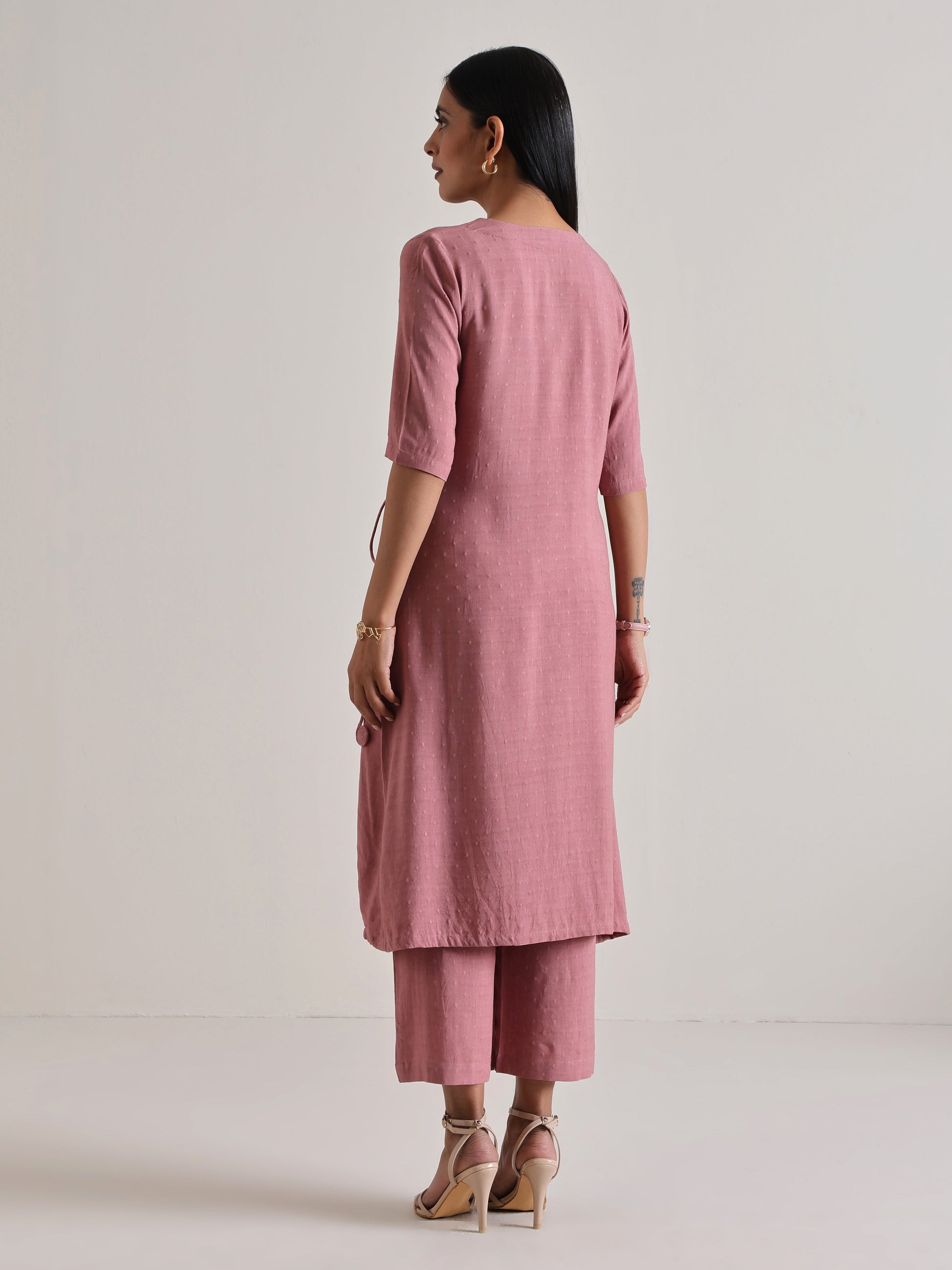 trueBrowns Mauve Angrakha Kurta Set | Swadesiicart