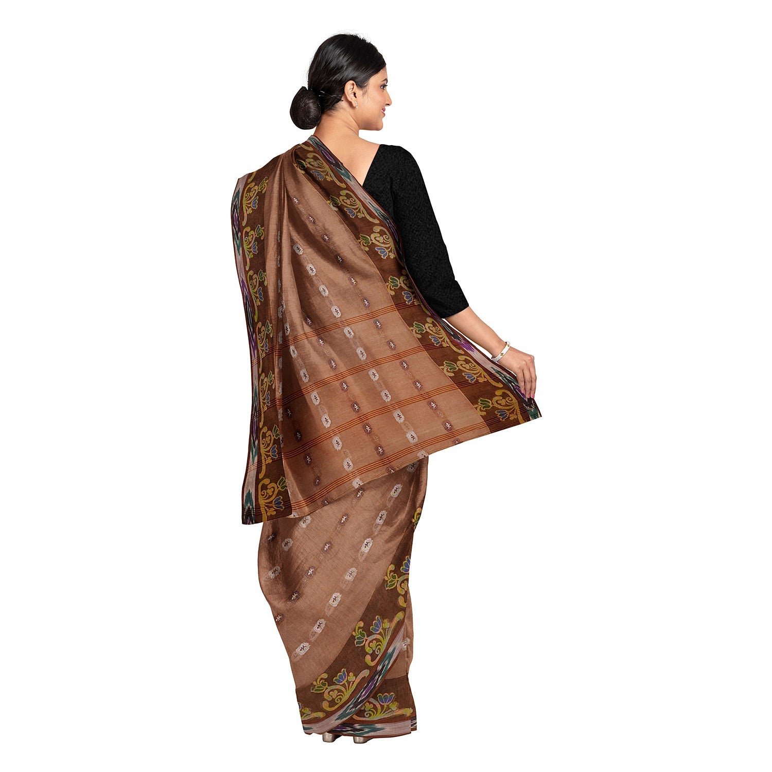 Exclusive Collection 100% Pure Cotton Brown Tant Saree With Hand Weaving Work - Swadesiicart