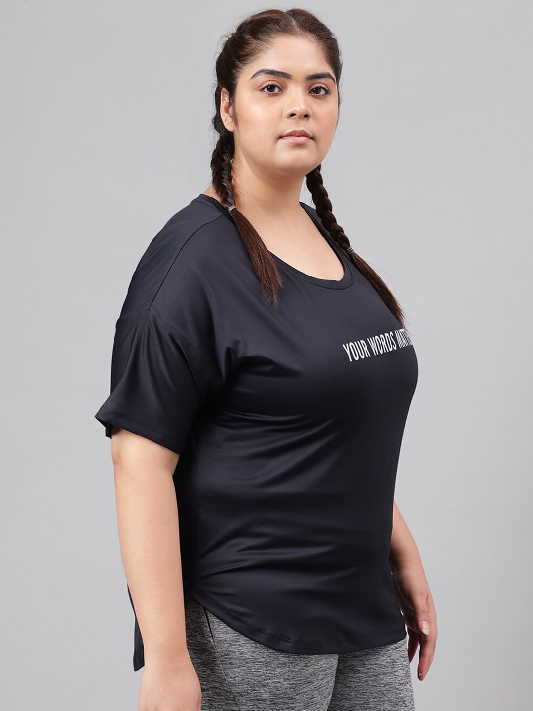 MKH Plus Size Typography Printed Dri-FIT Relaxed Fit Drop-Shoulder Sleeves Gym T-shirt - Swadesiicart