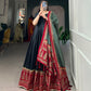 Lorenvalley Black Tussar Silk Print With Foil Print Gown with Dupatta | Swadesiicart