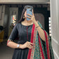 Lorenvalley Black Tussar Silk Print With Foil Print Gown with Dupatta | Swadesiicart