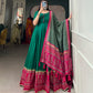 Lorenvalley Green Tussar Silk Print With Foil Print Gown with Dupatta | Swadesiicart