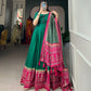 Lorenvalley Green Tussar Silk Print With Foil Print Gown with Dupatta | Swadesiicart