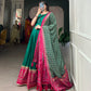 Lorenvalley Green Tussar Silk Print With Foil Print Gown with Dupatta | Swadesiicart