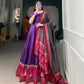 Lorenvalley Purple Tussar Silk Print With Foil Print Gown with Dupatta | Swadesiicart